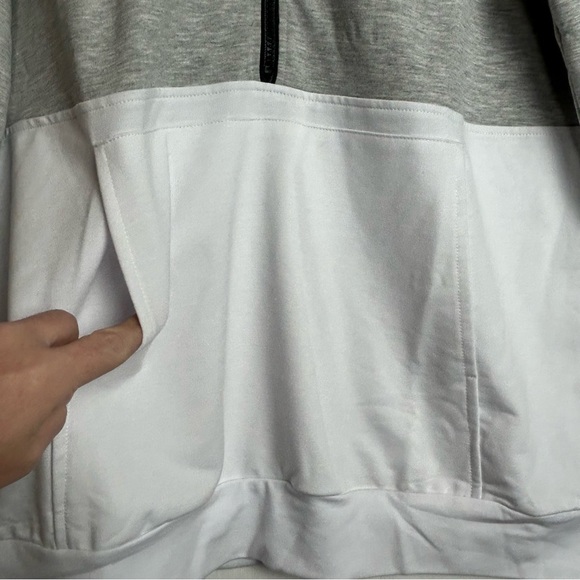 BRAND NEW Hooded pullover half zip Gray white size Large unisex long sleeve - Picture 4 of 14
